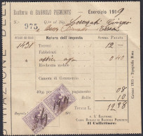 Regno D'Italia 1919, Ricevuta Esattoria Di Bagnolo Piemonte (CN), Marche Da Bollo 2 X 5 Centesimi - Revenue Stamps