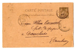 TB 4333 - 1892 - Entier Postal - MONTIGNAC - CHARENTE Pour M. ALBIN TACUSSEL Fabricant De Papier à VAUCLUSE - Standaardpostkaarten En TSC (Voor 1995)