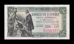 España Spain 5 Pesetas Capitulaciones 1945 Pick 129a Serie D Sc- AUnc - 5 Pesetas