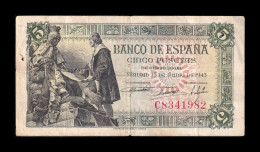 España Spain 5 Pesetas Capitulaciones 1945 Pick 129a Serie C Bc/Mbc F/Vf - 5 Pesetas