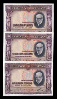 España Spain Trio Correlativo 50 Pesetas Santiago Ramón Y Cajal 1935 Pick 88 Ebc+ Xf+ - 50 Peseten