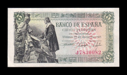 España Spain 5 Pesetas Capitulaciones 1945 Pick 129a Serie J Sc Unc - 5 Pesetas