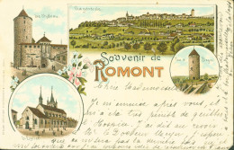 CPA CP Suisse Souvenir De Romont Style Gruss Vue Générale Tour Eglise Château - Romont