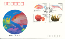 P.R. Of China FDC 15-4-1992 Marine Life Complete Set Of 4 With Cachet - 1990-1999