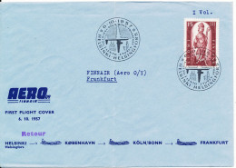 Finland First Flight Finnair Helsinki - Copenhagen - Koln/Bonn - Frankfurt 6-10-1957 - Covers & Documents