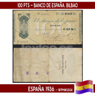 C1827.1# España 1936. 100 Pts. Banco De España. Bilbao (VF) WPM#PS554 - 25 Pesetas