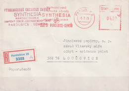 Tschechoslowakei CSSR -  R-Brief Mit Maschinenwerbestempel SYNTHESIA  Pardubice Vom 5.7.79 Nach Loučovice - Brieven En Documenten