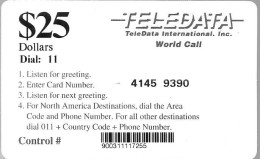 CARTE²-PREPAYEE-USA-TELEDATA-25$-MILITAIRE-Plastic Fin-Code 4/4 N°-TBE - Military Phonecards