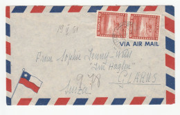 FLAGS - 1951 CHILE FLAG Air Mail COVER To Switzerland Seaplane Stamps  Aviation - Omslagen