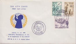 1961. TÜRKIYE. 15 Years UNICEF In Complete Set On FDC. Nice Cachet On The Envelope.  (Michel 1827-1829) - JF442645 - Brieven En Documenten