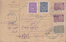 1938. TÜRKIYE Interesting Parcel Card With 7½ + 5 + 50 + 2 Ex 100 PIASTRES. All Stamps Cance... (Michel 824+) - JF442676 - Storia Postale