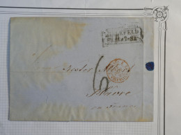 BX4 ALLEMAGNE   BELLE LETTRE 1859 CREFELD   AU HAVRE +CACHET ROUGE VALENCIENNE    TAXE 6 ++ AFFRANCH.  INTERESSANT +++ - Autres & Non Classés