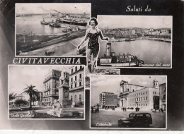 CARTOLINA  CIVITAVECCHIA,LAZIO-SALUTI DA CICITAVECCHIA-PORTO-PANORAMA DAL MARE-VIALE GARIBALDI-CATTEDRALE-VIAGGIATA 1955 - Civitavecchia