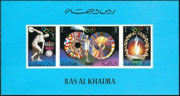 CV;€30.00 RAS AL KHAIMA 1972 Olympics Munich München Discus Torch 2/5/3R Deluxe Blue Border Flags Greek Mythology - Autres & Non Classés