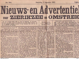 Zierikzee Nieuws-Adv. Blad 3 Augustus 1912 KE178 - Algemene Informatie