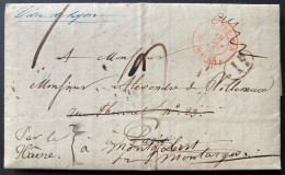 Lettre 1842 De New York Pour PARIS Par Le "Ville De LYON " Réexpédiée à MONTGOBERT, Taxée + Decime Rurale TTB - …-1845 Voorfilatelie