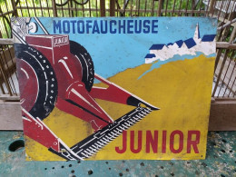 Ancienne Plaque Publicitaire Motofaucheuse Junior Tracteur - Otros & Sin Clasificación