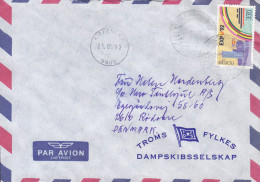 Norway Par Avion TROMS FYLKES DAMPSKIBSSELSKAB, KIRKENES 1992 Cover Brief RØDOVRE Denmark EXPO Stamp - Lettres & Documents
