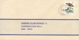 Norway EDLA 1993 Cover Brief Lettre DINERS CLUB NORGE Butterfly Schmetterling Papillon 3-Sided Perf. - Lettres & Documents