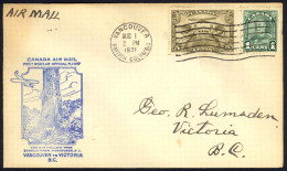 Canada Sc# C1, 163 First Flight Cover (d) (Vancouver,BC>Victoria, BC) 1931 8.1  - Premiers Vols