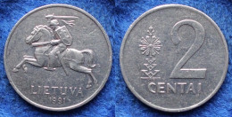 LITHUANIA - 2 Centai 1991 KM# 86 Republic (1991-2014) - Edelweiss Coins - Lituanie