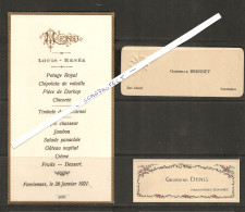 FARCIENNES-TERGNEE-MENU-1921-LESSOYE+2 CARTES DE VISITE-FLEURS-GAUFREE-ANCIENS DOCUMENTS CONSERVEE EN ETAT NEUVE-RARE - Farciennes