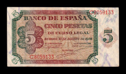 España Spain 5 Pesetas Burgos 1938 Pick 110 Serie C Mbc+/Ebc Vf+/Xf - 5 Pesetas