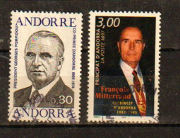 Les Co-Princes D'Andorre: Présidents Pompidou & Mitterrand.  2 Timbres Oblitérés , 1 ère Qualité - Gebruikt