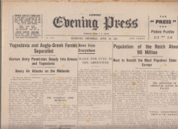 Guernsey Newspaper April 10, 1941 (Original) - Evening Press - Weltkrieg 1939-45