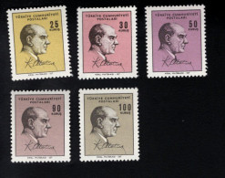 1831252101 1966 SCOTT 1724 1728 (XX) POSTFRIS MINT NEVER HINGED   - SET KEMAL ATATURK IMPRINT KIRAL MATBAASSI IST - Ungebraucht