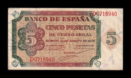 España Spain 5 Pesetas Burgos 1938 Pick 110 Serie D Mbc+/Ebc Vf+/Xf - 5 Pesetas