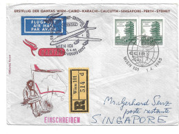 2243a: Quantas: Reko- Erstflug 1965 Wien- Cairo- Karachi- Calcutta- Singapore- Perth.- Sydney - Erst- U. Sonderflugbriefe