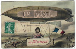 MONTSOULT (95) - DIRIGEABLE  - " UN BAISER  De Montsoult " - Carte  Colorisée   - Sans éditeur - Montsoult
