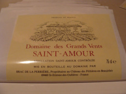 Etiquette De Vin Jamais Collée Wine Label  Weinetikett   1 Etiquettes Beaujolais Saint Amour Domaine Des Grans Vents - Beaujolais