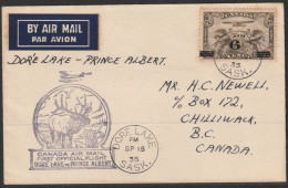 1935, First Flight Cover, Dore Lake-Prince Albert - Eerste Vluchten