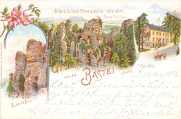 Bastei (Sächs.Schweiz)  - Mehrbild Litho Gel.1897 AKS Jubiläumspostkarte - Bastei (sächs. Schweiz)