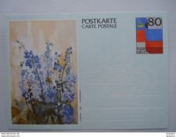 Liechtenstein Entier Postal Carte Postal Postkarte Fleurs Rittersporn Riddersporen Par Tini Ospelt - Entiers Postaux