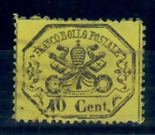 VATICANO STATO PONTIFICIO 1868 40 CENTESIMI GIALLO LIMONE USATO CON CERTIFICATO - ...-1929 Vorphilatelie