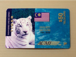 Mint USA UNITED STATES America Prepaid Telecard Phonecard, Endangered Species Series White Tiger (500EX),1 $50 Mint Card - Collections