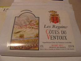 Etiquette De Vin Jamais Collée Wine Label  Weinetikett 1 Etiquettes Cotes Du Rhone Cotes Du Ventoux Les Regains - Côtes Du Ventoux