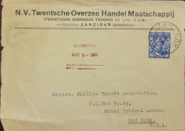 O) 1943 ZANZIBAR, SULTAN KHALIFA BIN HARUB 30c Ultra. N.V. TWENTSCHE OVERZEE, CIRCULATED TO USA - Zanzibar (1963-1968)