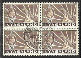 NYASALAND...KING GEORGE  VI...(1936-52..)...." 1938.."...HALFd X BLOCK OF 4.....SG130a.....CDS...VFU... - Nyassaland (1907-1953)