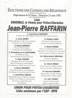 Elections Des Conseillers Régionaux, 1992, Département De La VIENNE, Jean Pierre RAFFARIN, Frais Fr 1.65 E - Unclassified