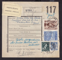 227/37 - ETIQUETTES Sur Formules De Colis - LIVRAISON IMMEDIATE Bilingue - Timbres Ch.de Fer + Poste Divers WOLUWE 1949 - Dokumente & Fragmente