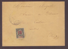 Sultanat D' Anjouan Lettre Cachet 1913 Tananarive Madagascar Pour Belvianes Par Quillan Aude Timbre Type Groupe Seul - Lettres & Documents