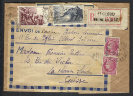 FRANCE 1947: LSC Rec. De St Cloud (S&O) Pour La Chaux-de-Fonds (Suisse), CAD D'arrivée Au Dos - 1945-47 Cérès De Mazelin