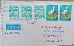 BULGARIA -1989, COVER USED TO INDIA, AIRMAIL LABEL, 5 MULTI STAMP, DAM, FOREST, ELECTIC, BIRD, WWF,  BAREJA CITY CANCEL - Lettres & Documents