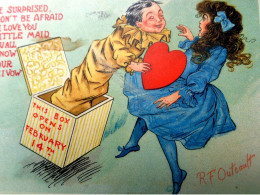 Cpa TUCK PETIT DIABLE à RESSORT BOITE ST VALENTIN Signée R F OUTCAULT , VALENTINE SURPRISE  BOX 1907 A/s  COMIC OLD PC - San Valentino