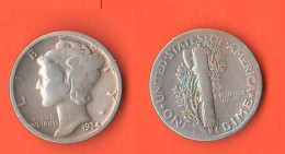 USA 1 Dime 1934 America Mercury - 1916-1945: Mercury