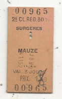 Titre De Transport, 2e CL. RED 30%, SURGERES-MAUZE, 1973, 2 Scans - Europa